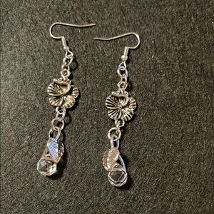 Silver Crystal hibiscus Drop Earrings